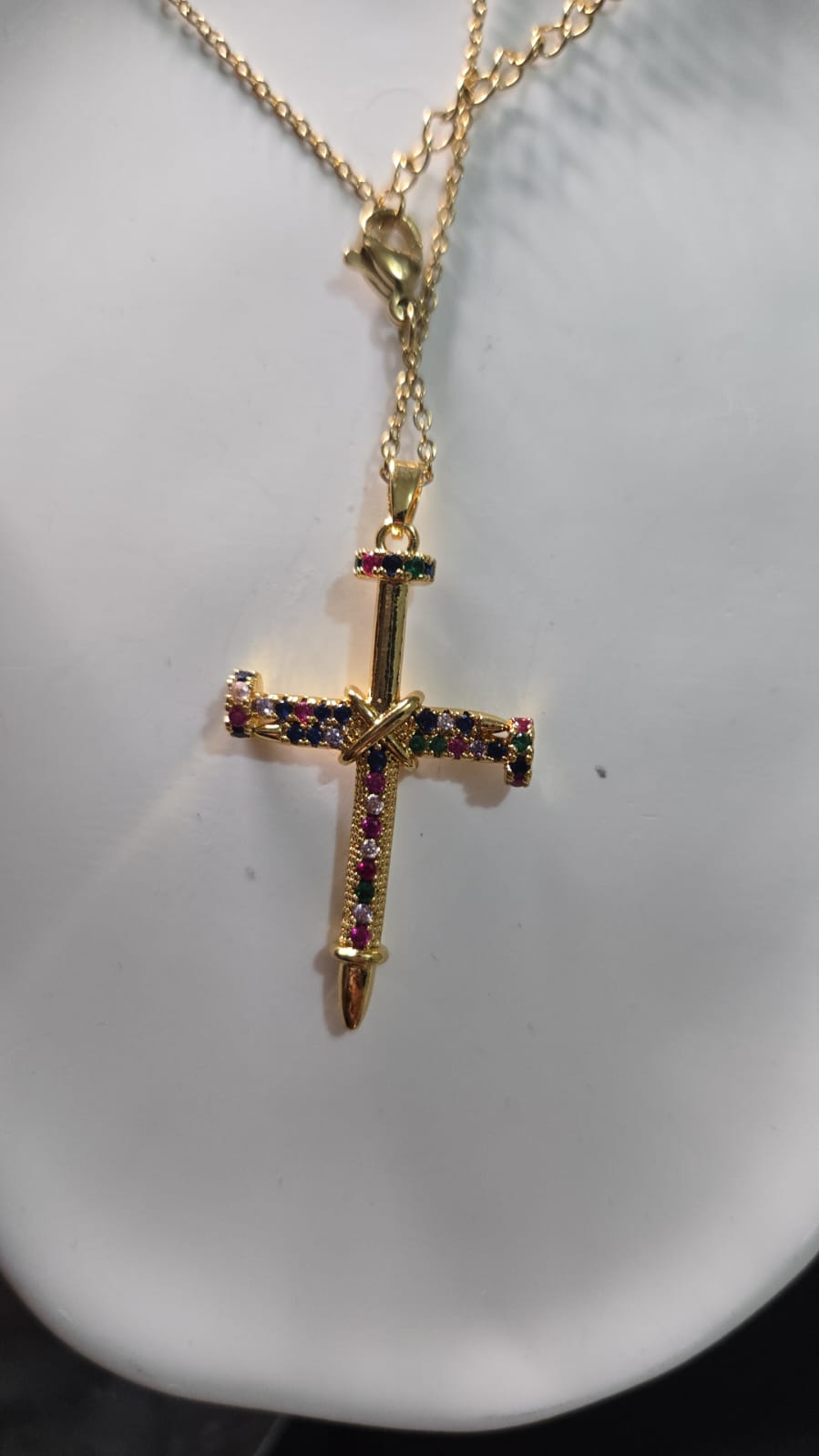 Gold Crystal Cross Pendant Necklace