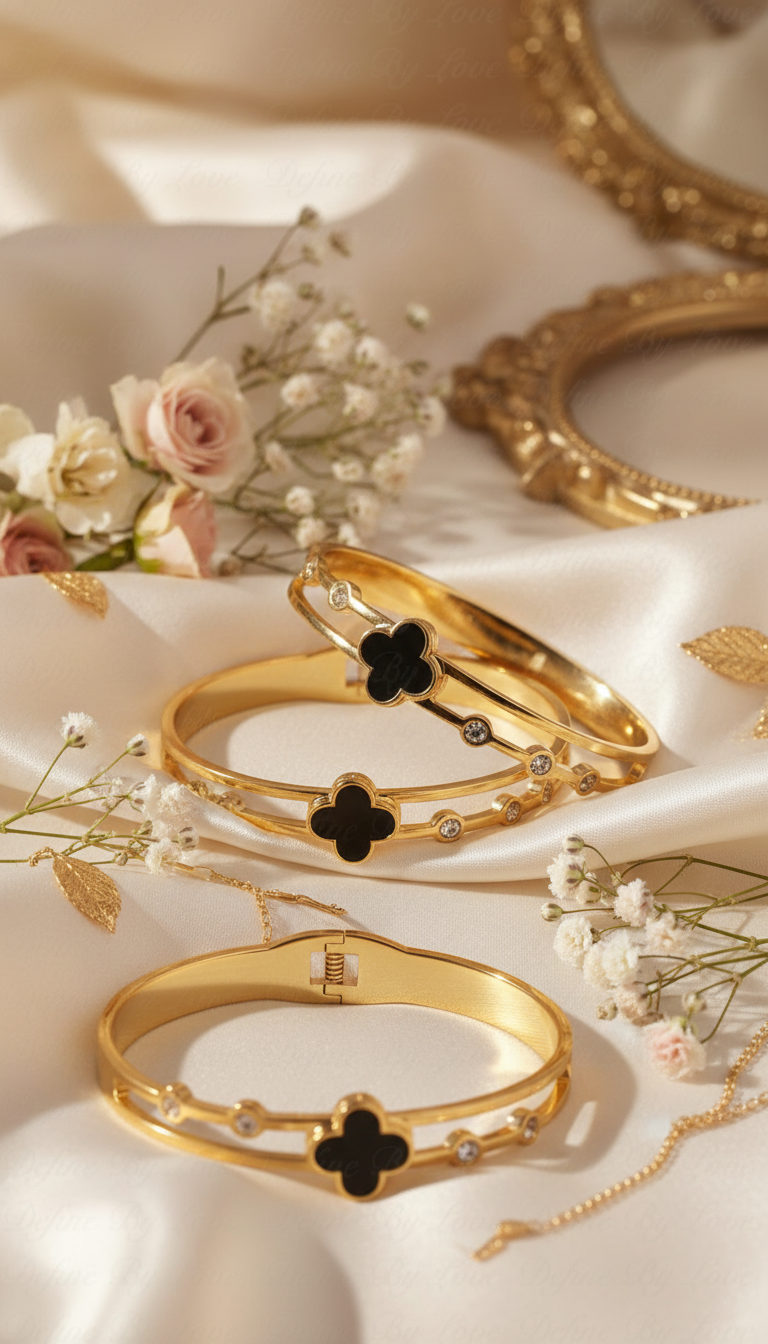 Black Clover Crystal Bangles - Elegant Setting