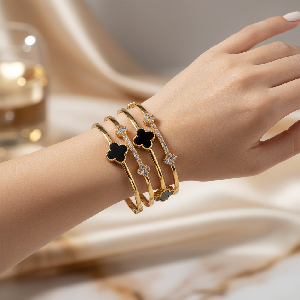 Black Clover Crystal Bangles - Lifestyle Shot