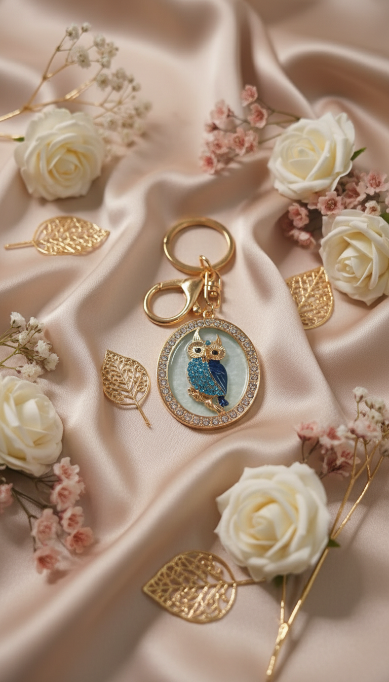 Crystal Owl Keychain - Elegant Setting
