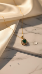 Emerald Green Crystal Pendant Necklace - Elegant Setting