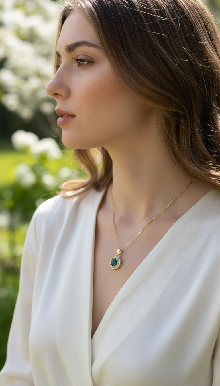 Emerald Green Crystal Pendant Necklace - Lifestyle Shot