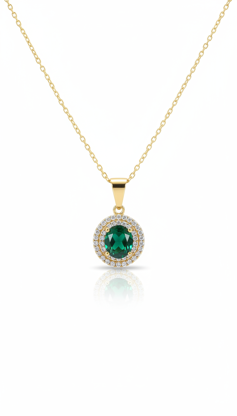Emerald Green Crystal Pendant Necklace - White Background