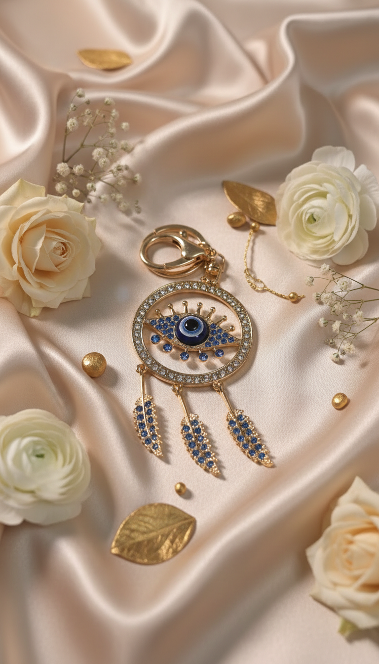 Evil Eye Dreamcatcher Keychain - Elegant Setting