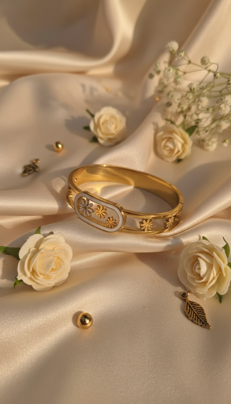 Gold Clover Cutout Bangle - Elegant Setting