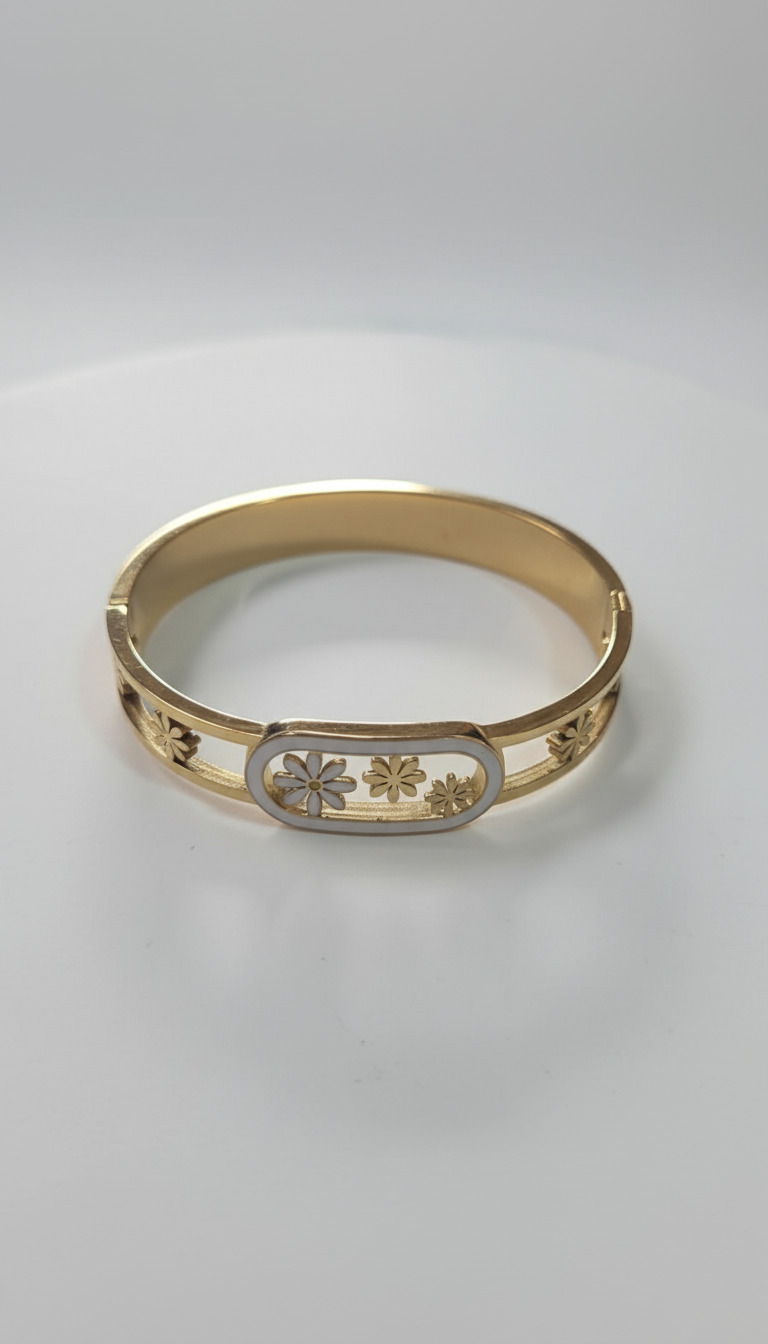 Gold Clover Cutout Bangle - White Background