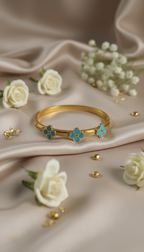 Gold Turquoise Stone Bangle - Elegant Setting
