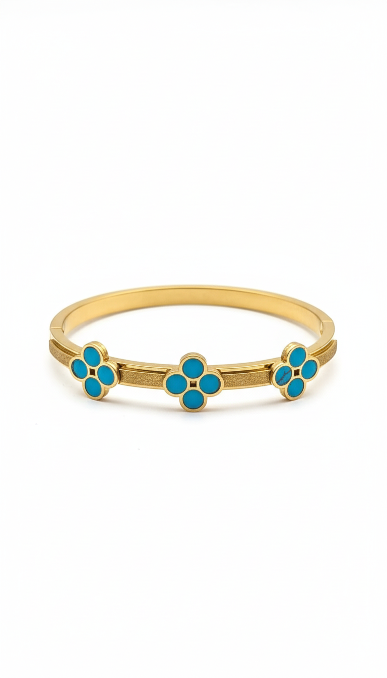 Gold Turquoise Stone Bangle - White Background