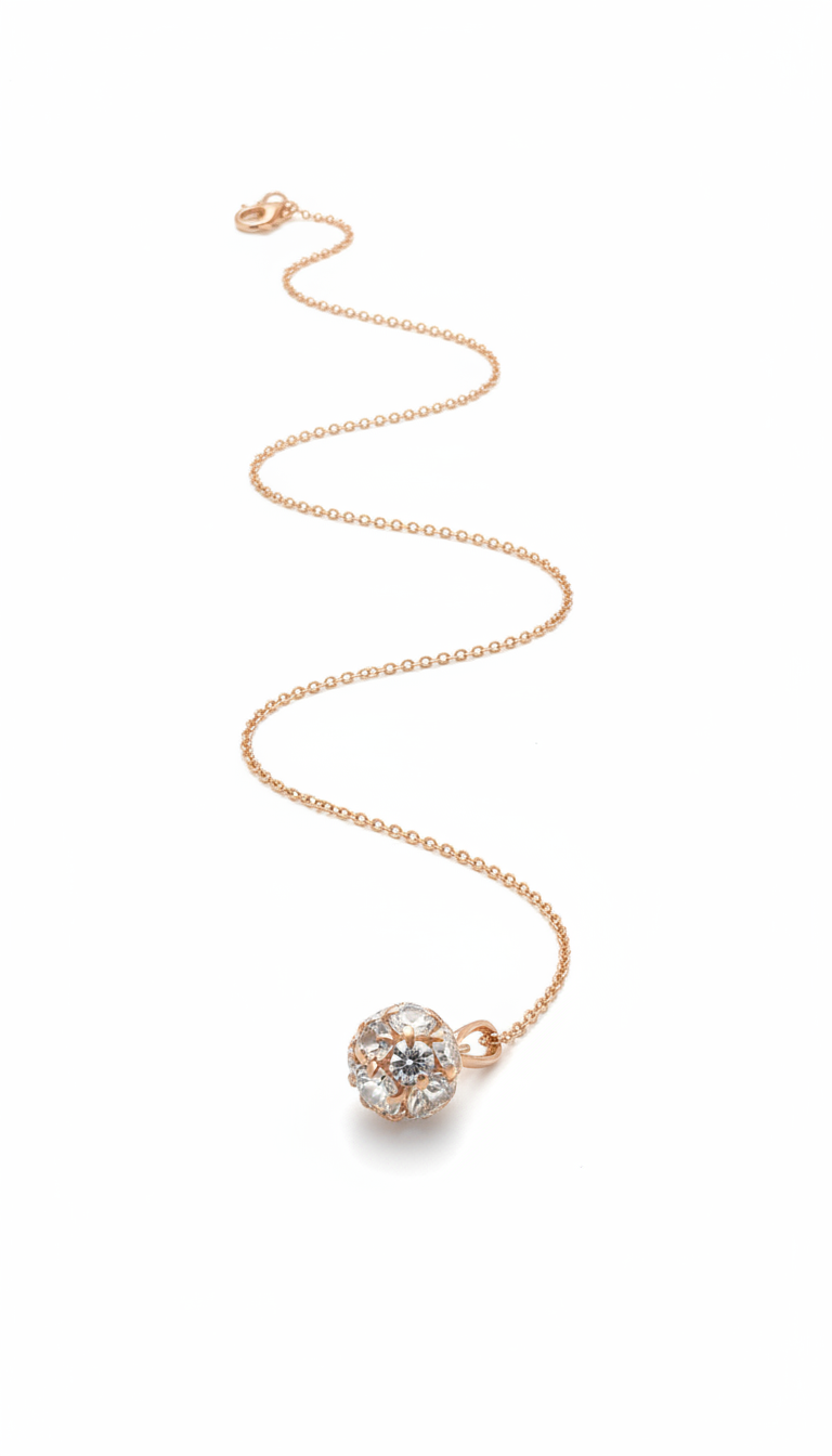 Round Crystal Pendant Necklace - White Background