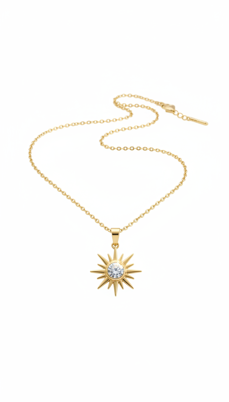 Sun Pendant Necklace - White Background